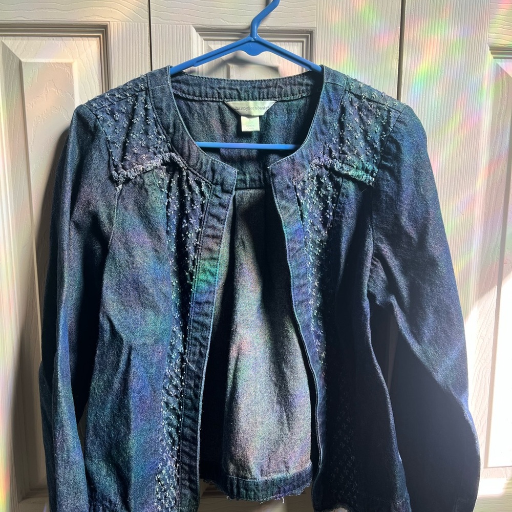 Christopher & Banks Blue Embroidered Jean Jacket